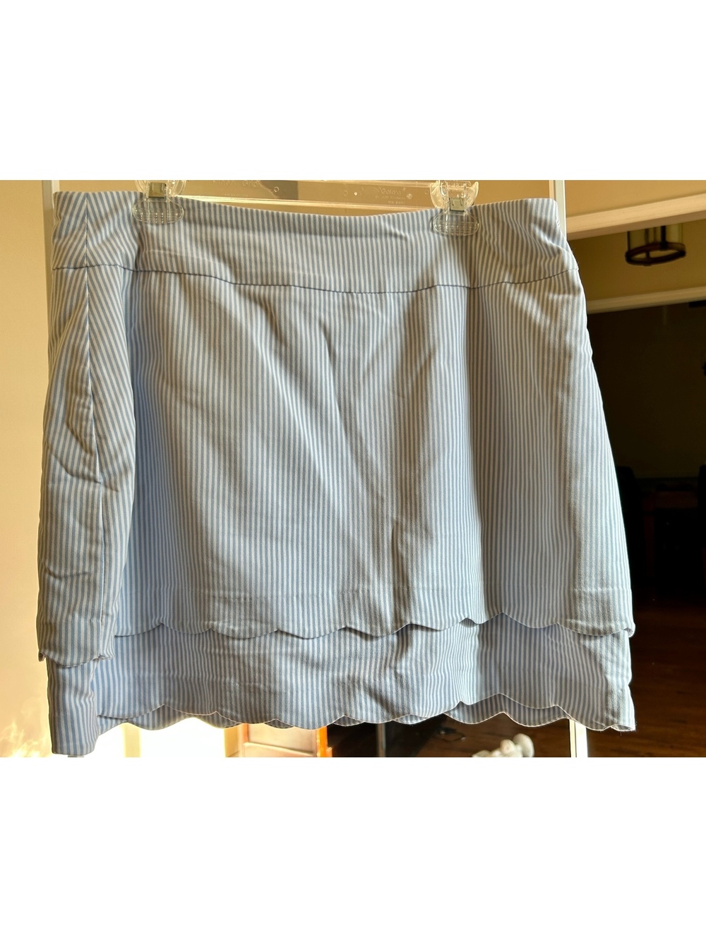 Crown & Ivy Women's Size 14 Blue and White Striped Skirt with Scalloped Hem